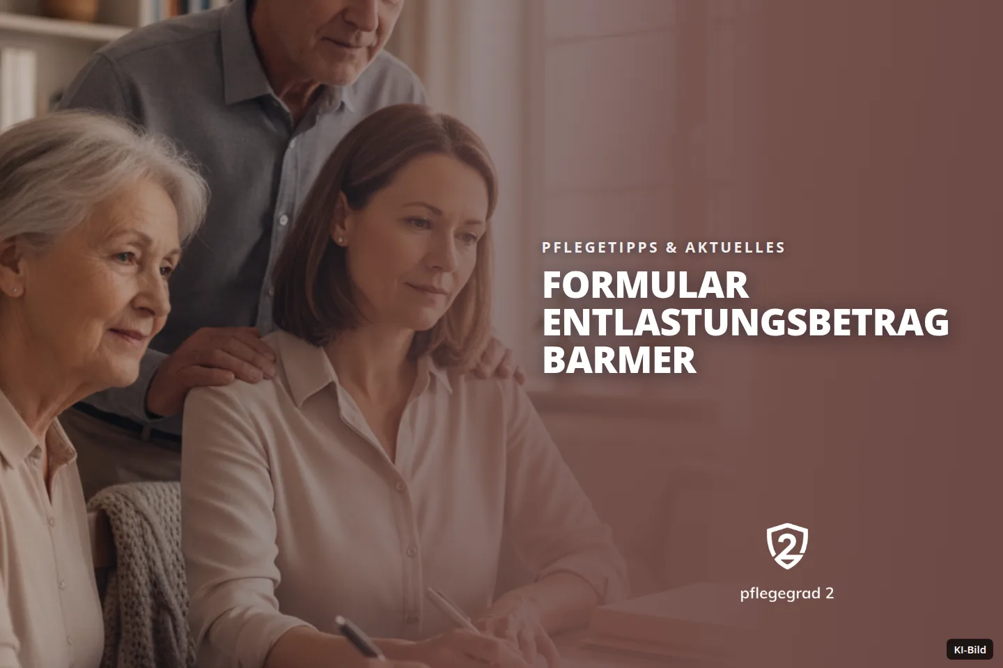 Eine Familie füllt gemeinsam am Tisch wichtige Dokumente in einem Wohnzimmer aus.