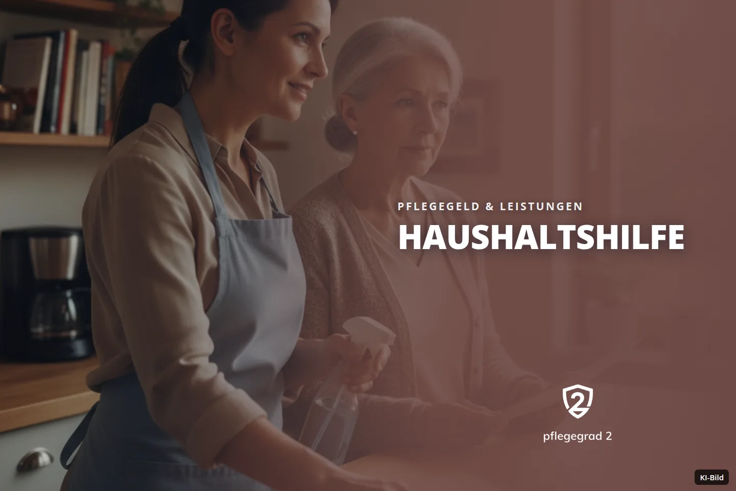 Eine jüngere Frau putzt eine Küchenarbeitsplatte, während eine ältere Frau Dokumente haltend zusieht.
