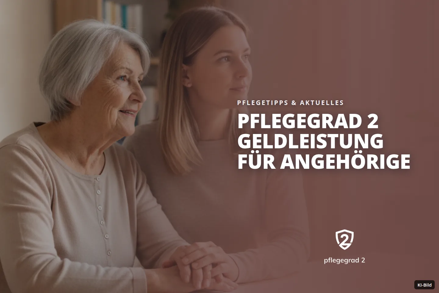 Zwei Frauen sitzen an einem Tisch und blicken zur Seite, in einem Raum mit Regal und Fenster. Zwei Frauen sitzen an einem Tisch und blicken zur Seite, in einem Raum mit Regal und Fenster.