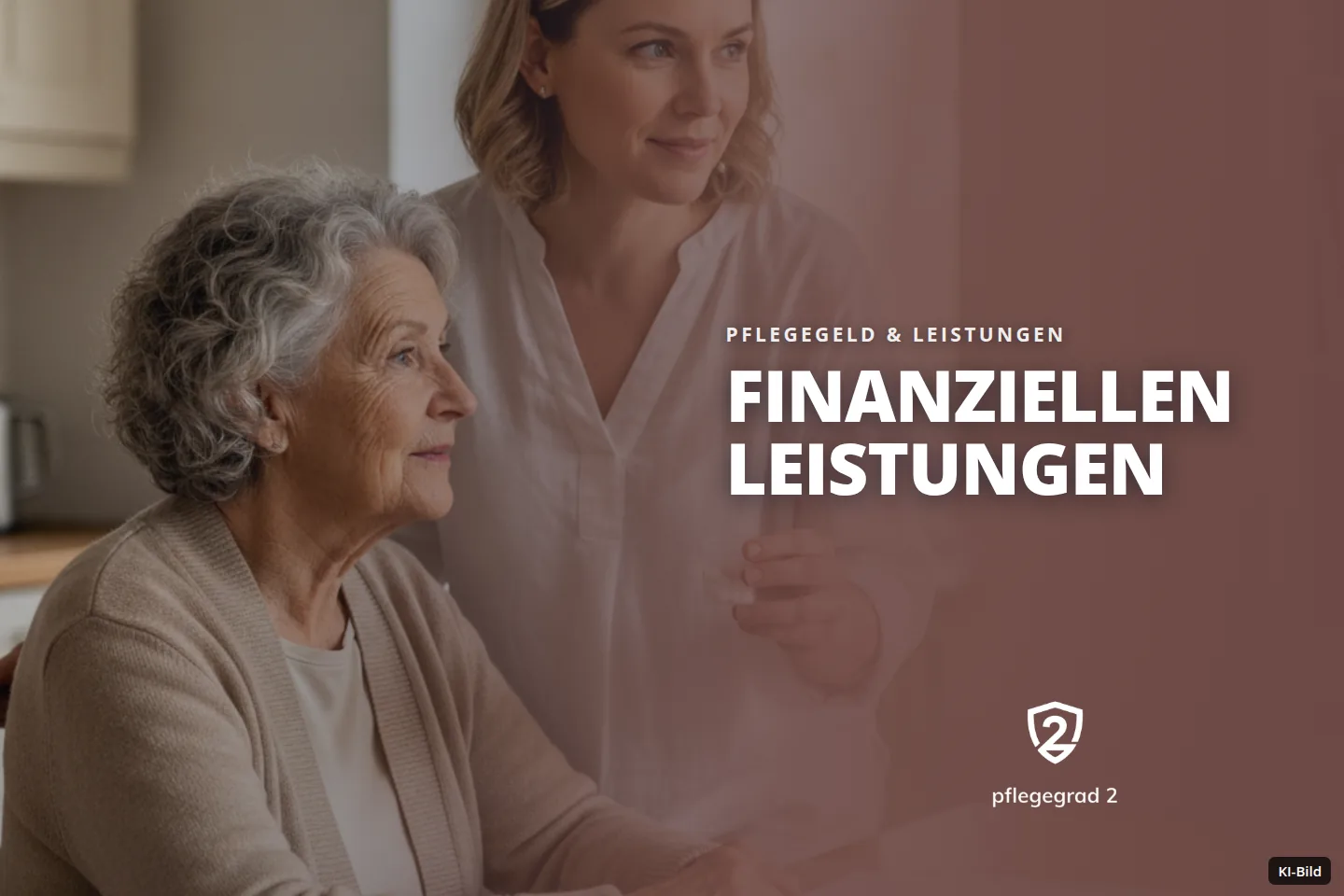 Eine junge Frau reicht einer älteren Frau Medikamente an einem Tisch in einem hellen Raum.