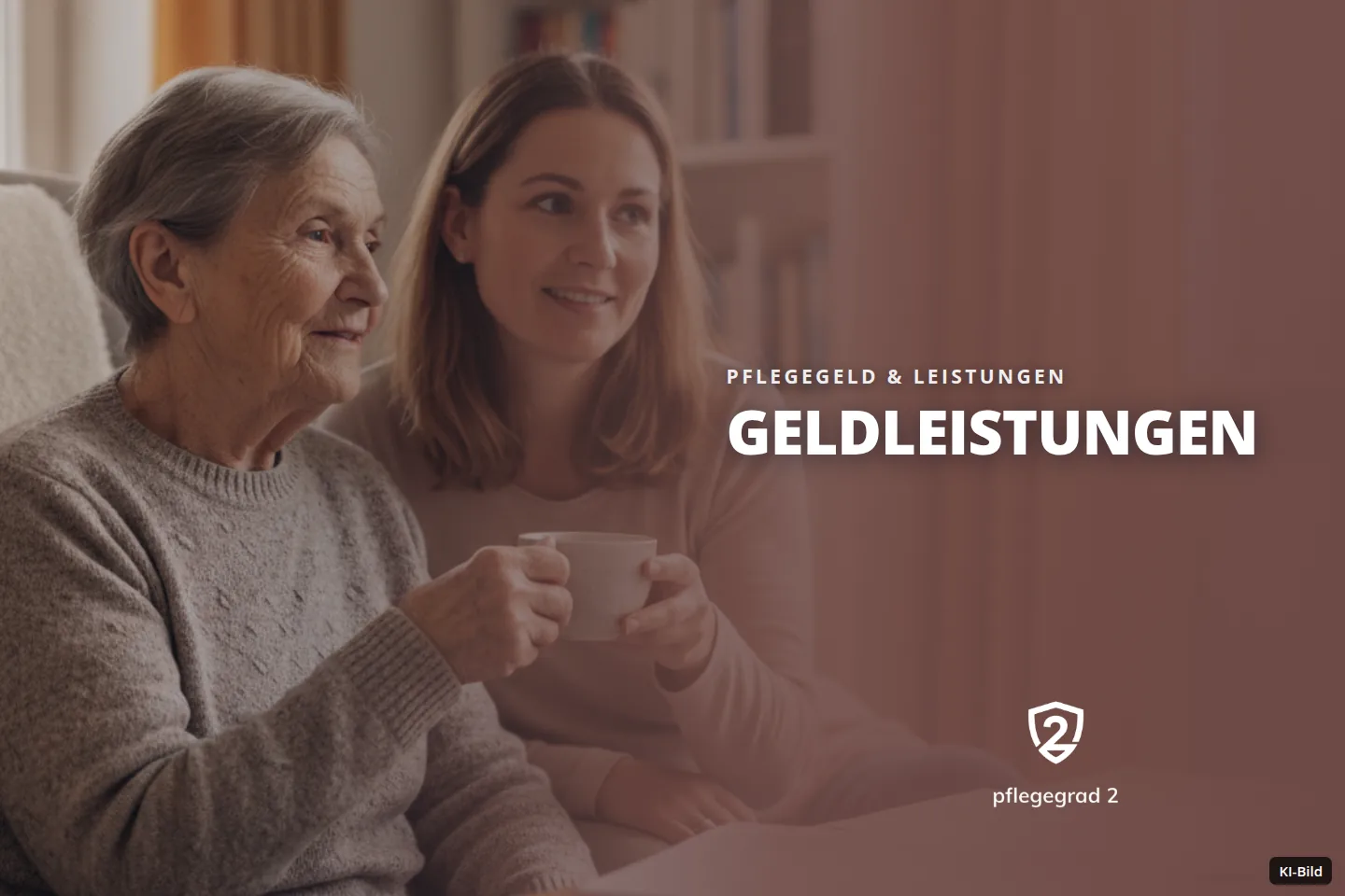 Zwei Frauen sitzen im Wohnzimmer, trinken Kaffee und sehen Dokumente an.