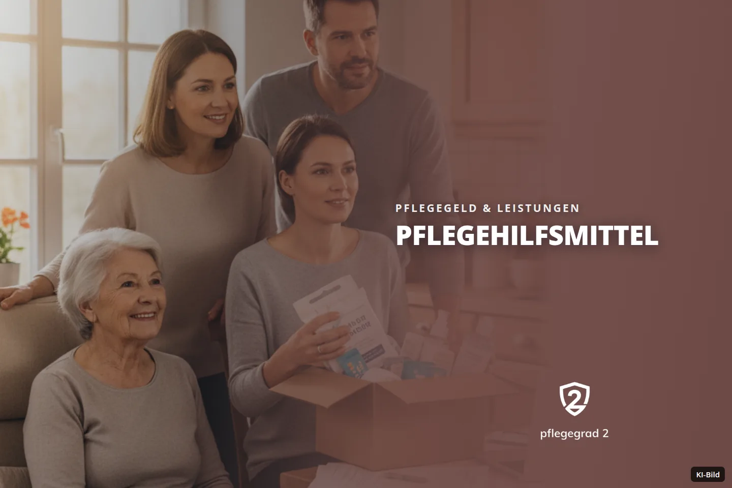Eine Familie packt in der Küche eine Produktkiste aus und blickt aufmerksam zur Seite.