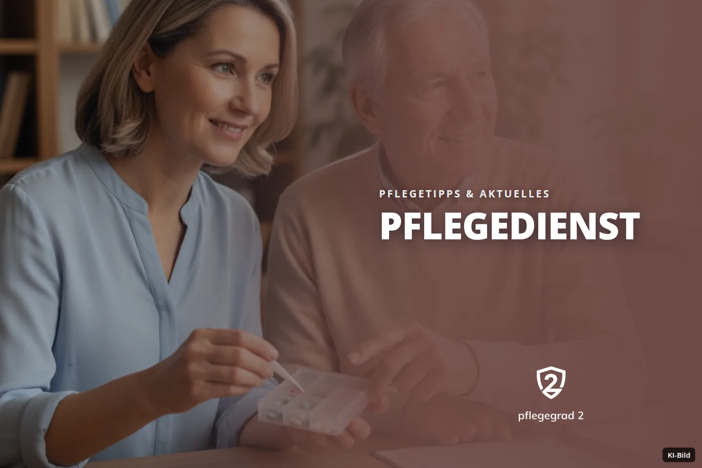 Eine Frau und ein älterer Mann sortieren gemeinsam Medikamente an einem Tisch.