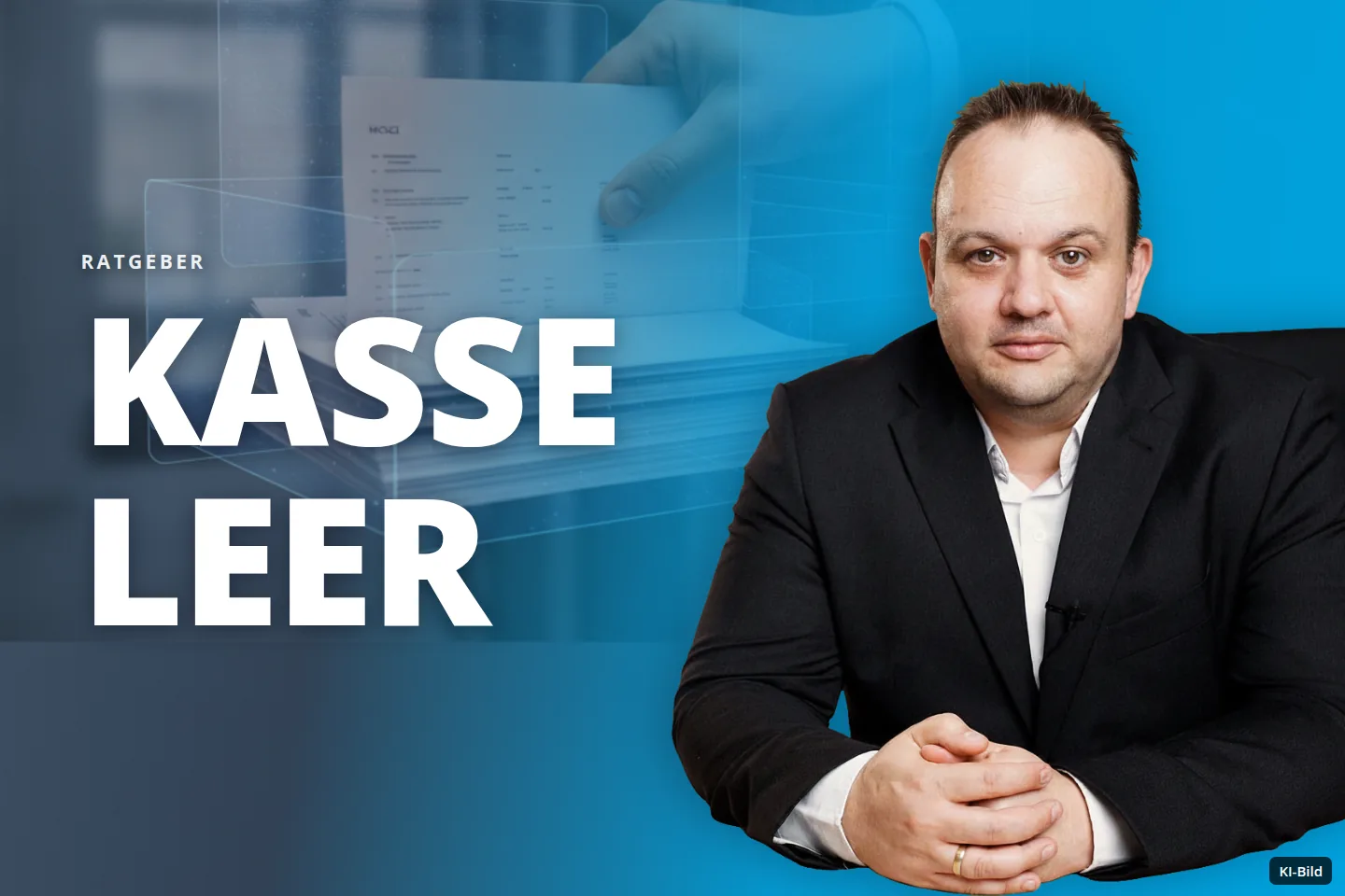 Eine Hand hält Dokumente in einem Serverraum, umgeben von digitalen Daten.