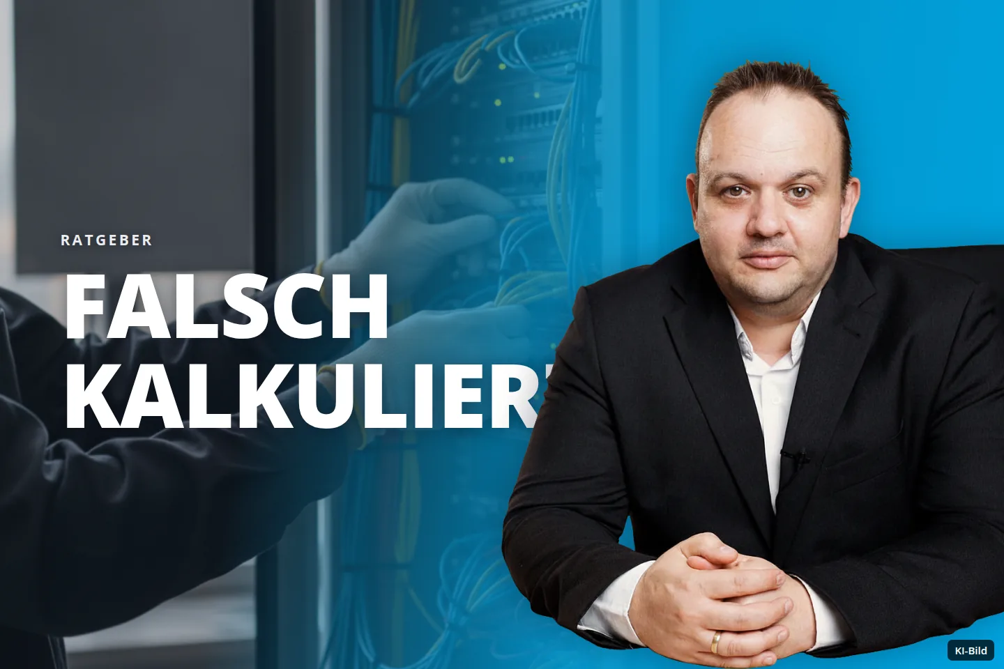 Eine Person mit Handschuhen steckt Netzwerkkabel in einen Serverschrank.