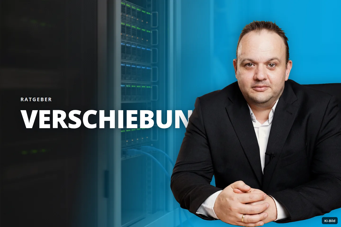 Ein Serverraum mit mehreren aktiven Serverschränken und einem blauen Netzwerkkabel auf dem Boden.