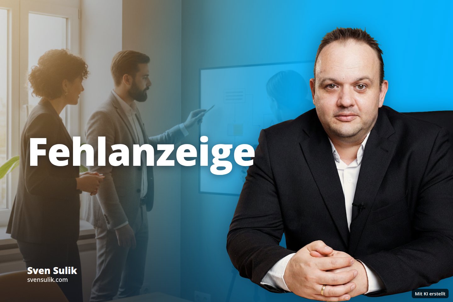 Ein Mann präsentiert vor einem Bildschirm, während eine Frau filmt und eine andere zusieht.
