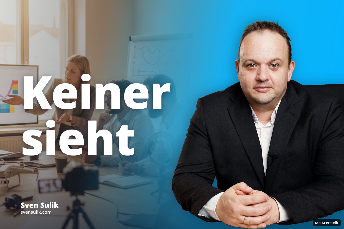 Eine Frau präsentiert Daten auf einem Bildschirm vor zwei Männern in einem Besprechungsraum.