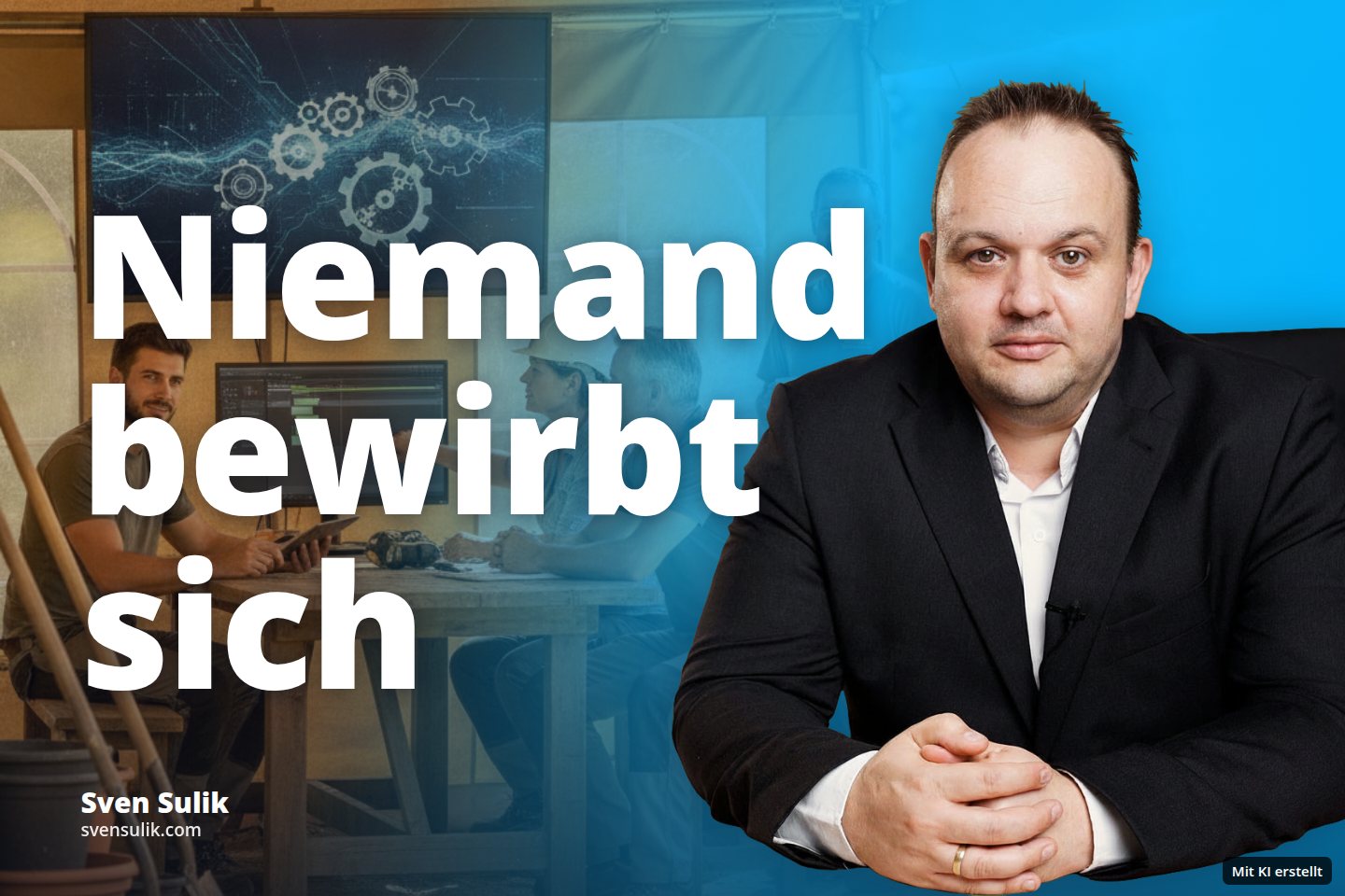 Fünf Personen besprechen unter einem Zelt technische Details an Bildschirmen, umgeben von Werkzeugen.