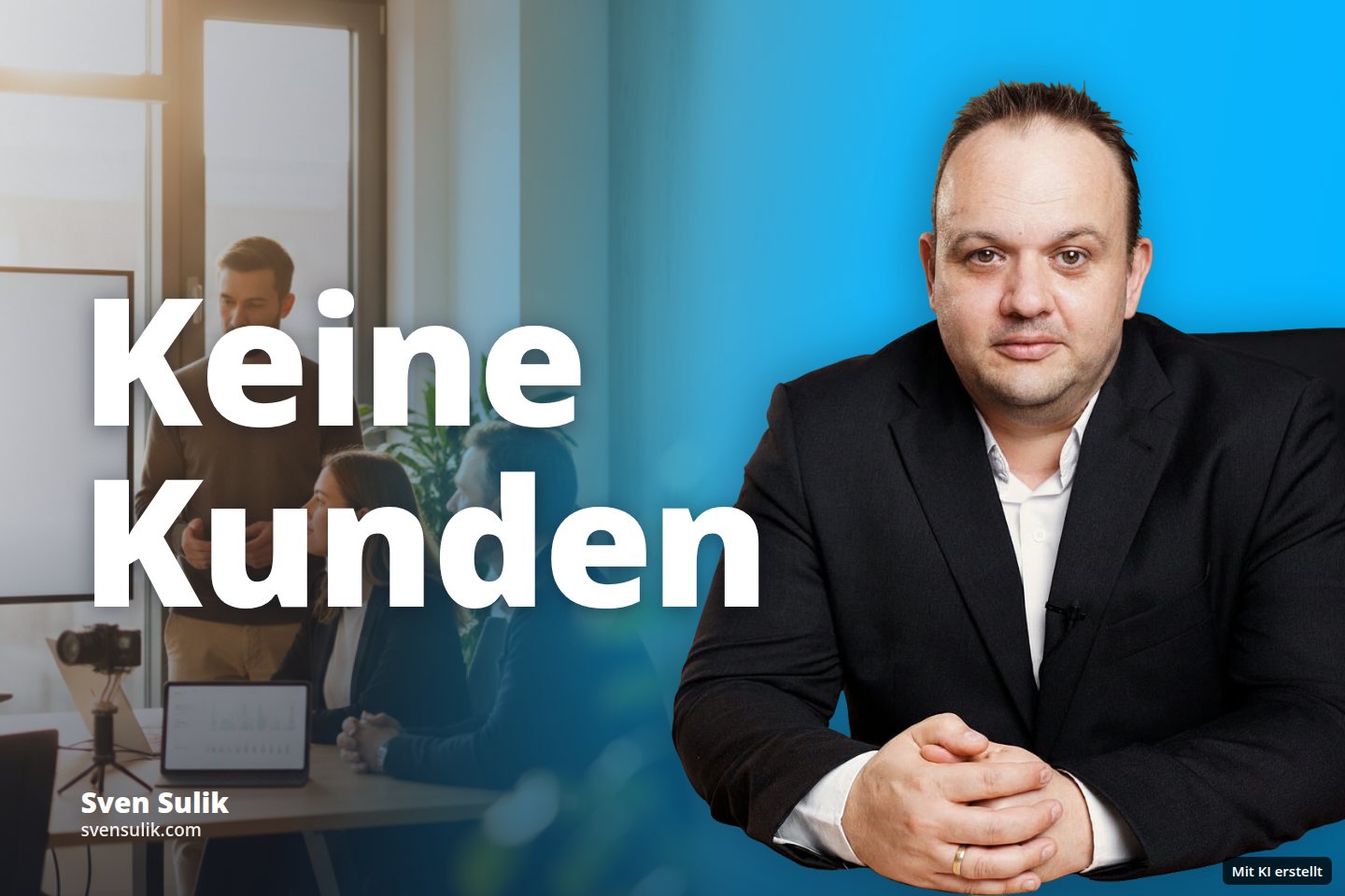 Ein Referent hält eine Präsentation für zwei Zuhörer in einem hellen Besprechungsraum.