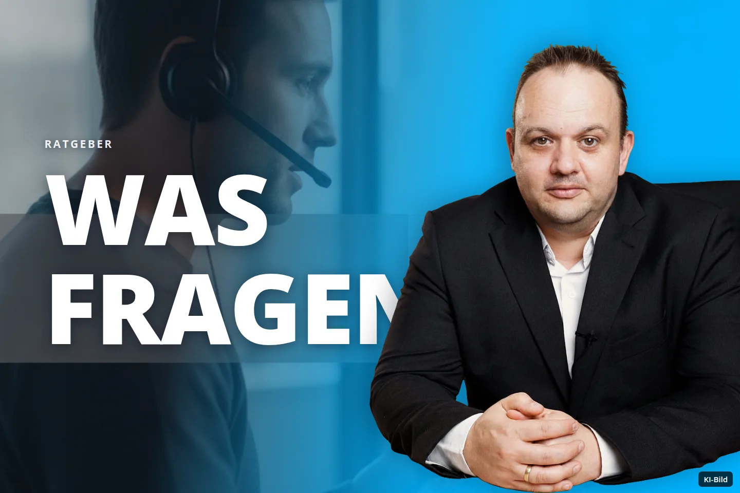 Mann mit Headset blickt im Raum auf ein Tablet mit Daten.
