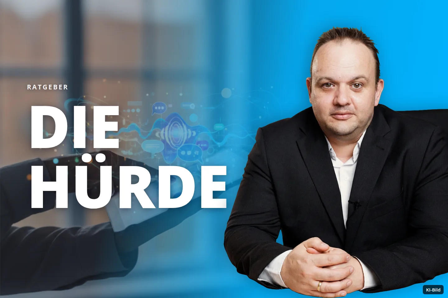 Eine Person bedient ein Tablet, das eine digitale Schnittstelle in einem Raum mit Fenster darstellt.