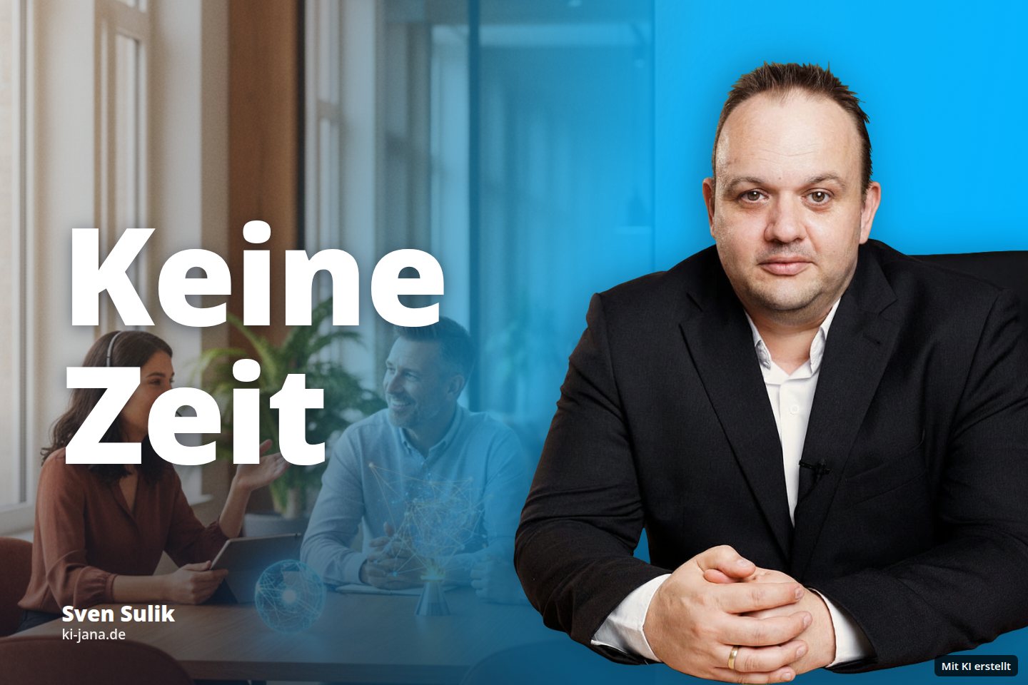Drei Personen halten in einem modernen Büro eine Besprechung mit Hologrammen ab.