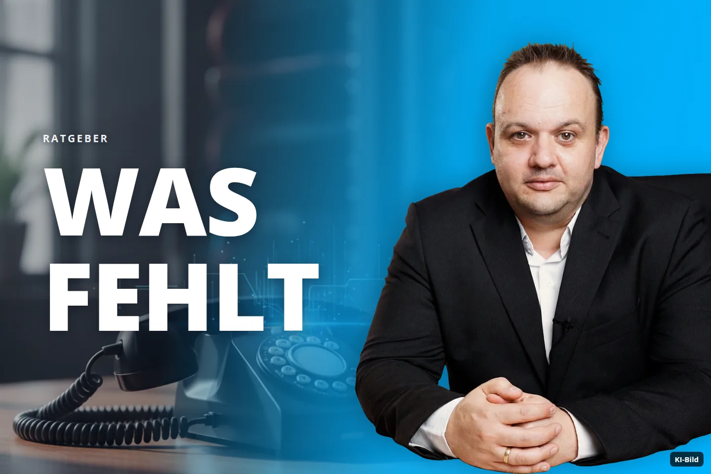 Ein schwarzes Wähltelefon auf einem Holztisch leuchtet digital vor unscharfen Serverschränken.