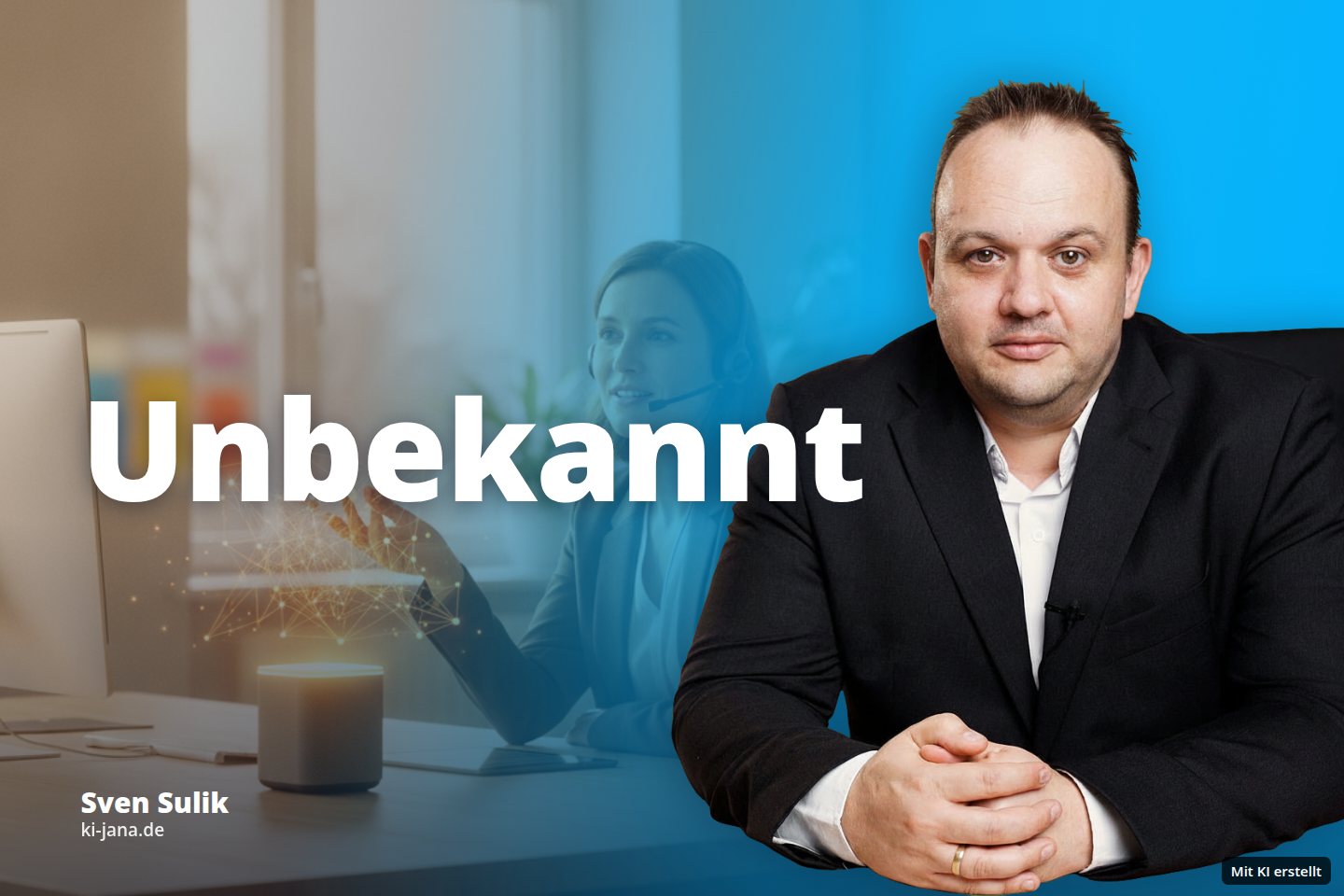 Eine Kundenberaterin mit Headset interagiert im Büro mit einem leuchtenden Gerät.