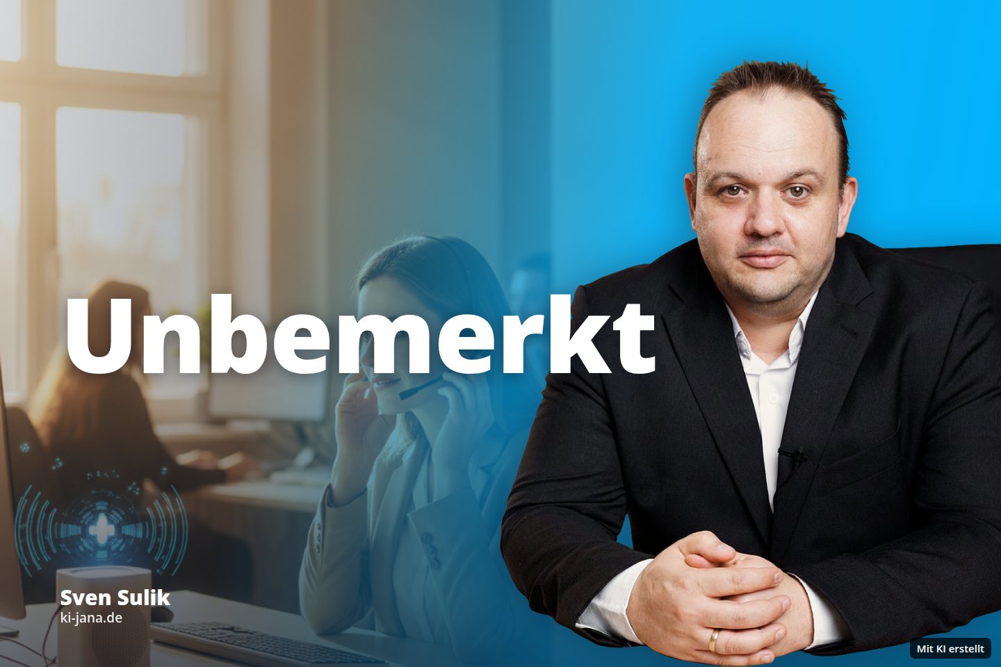 Mitarbeiter arbeiten in einem hellen Büro, eine Frau telefoniert mit Headset am Schreibtisch.