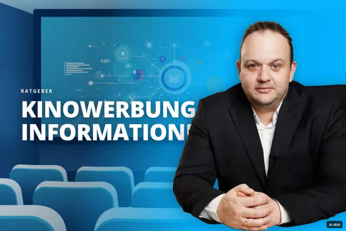 Leere blaue Sitze in einem Präsentationsraum mit einer Leinwand, die eine Datenvisualisierung zeigt.